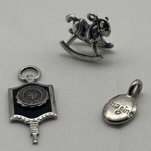 Lot of 3 Small Sterling Silver Charms Rocking Horse, College Charm, Nugget Charm